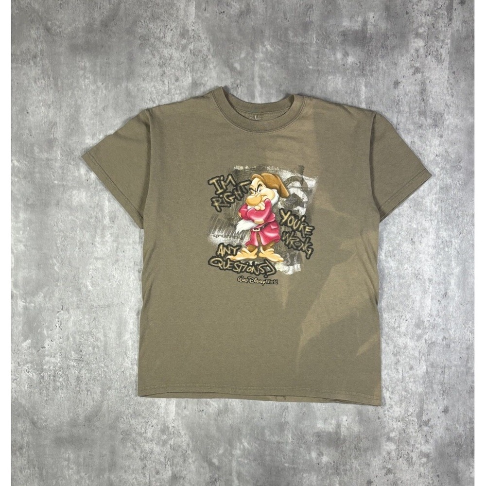 Vintage Y2K Disney Grumpy Snow White Graphic T-Shirt Mens Small Khaki